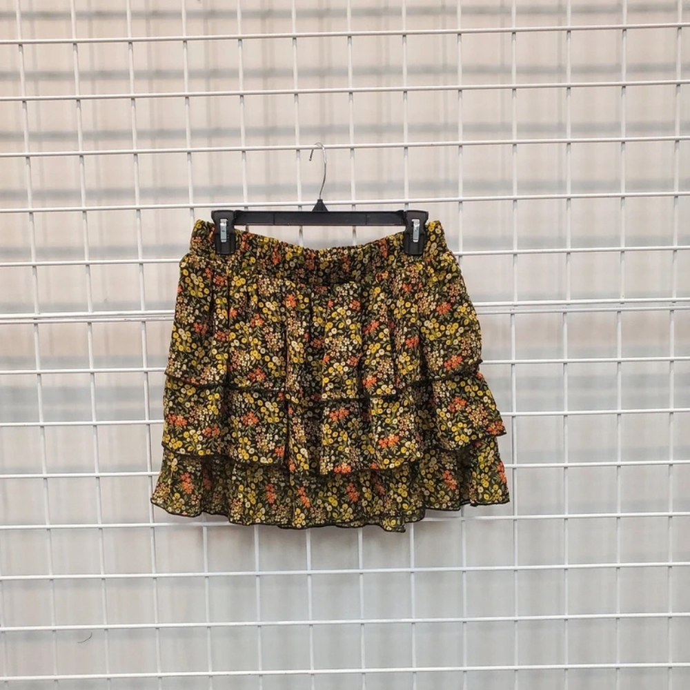 Black and Yellow Floral Mini Skirt